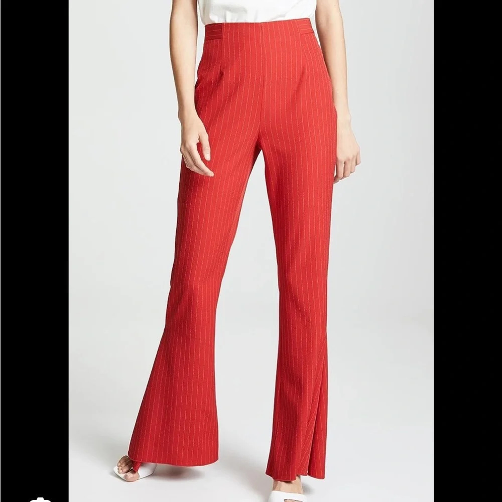 NWT C/MEO COLLECTIVE HIGH WAISTED RED PINSTRIPE FLARE PANTS